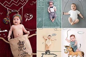 PS模板-儿童婴儿摄影百日照可爱手绘创意照片PSD模板-小新卖蜡笔